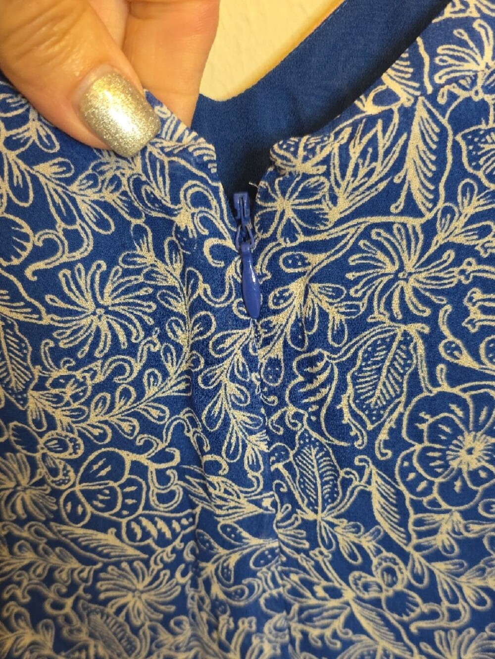 French Connection Blue Printed Spaghetti Strap Mini Dress with Border Trim - Picture 6 of 6